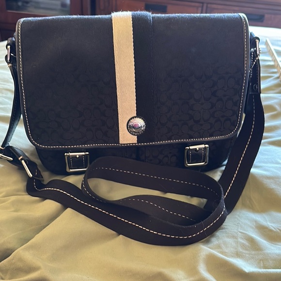 Black and Cream Crossbody Bag by coach signature logo - Picture 1 of 15